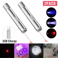 2pcs Cat Dog Toy Red Laser Pointer Pen USB Rechargeable LED Light UV Flashlight
