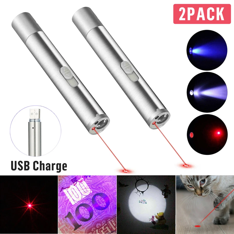 2x Mini 650nm Red Laser Pointer Pen Rechargeable LED Torch UV Light Pet Cat Toys - Image 2 of 4
