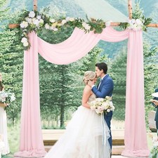 Wedding Arch Draping Fabric 2 Panels 6 Yards Pink Sheer Backdrop Curtains for...