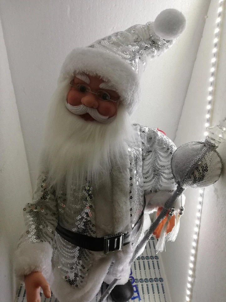 Babbo Natale COLORE ARGENTO  ALTEZZA 65 CN CARILLON MOVIMENTO TESTA QUALITY - Immagine 4 di 4