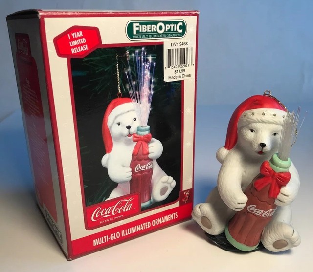 Coca Cola Fiber Optic Polar Bear Multi Glow Ornament 2003 1st Edition
