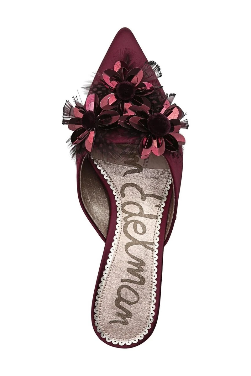 Sam Edelman Dorcy Embellished Mule Beet Red Kitten Heel Womens