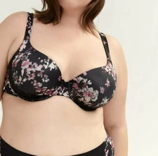 Printed Padded Demi T-Shirt Bra with Lace Black Trim - ti Voglio Lisa Size 44DD