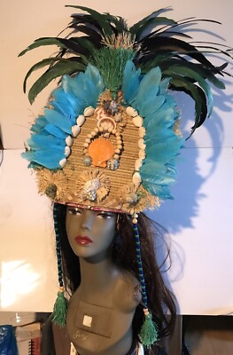 Handmade Feathered Tahitian Headpiece. Each Is One Of A Kind. Leather Headband
