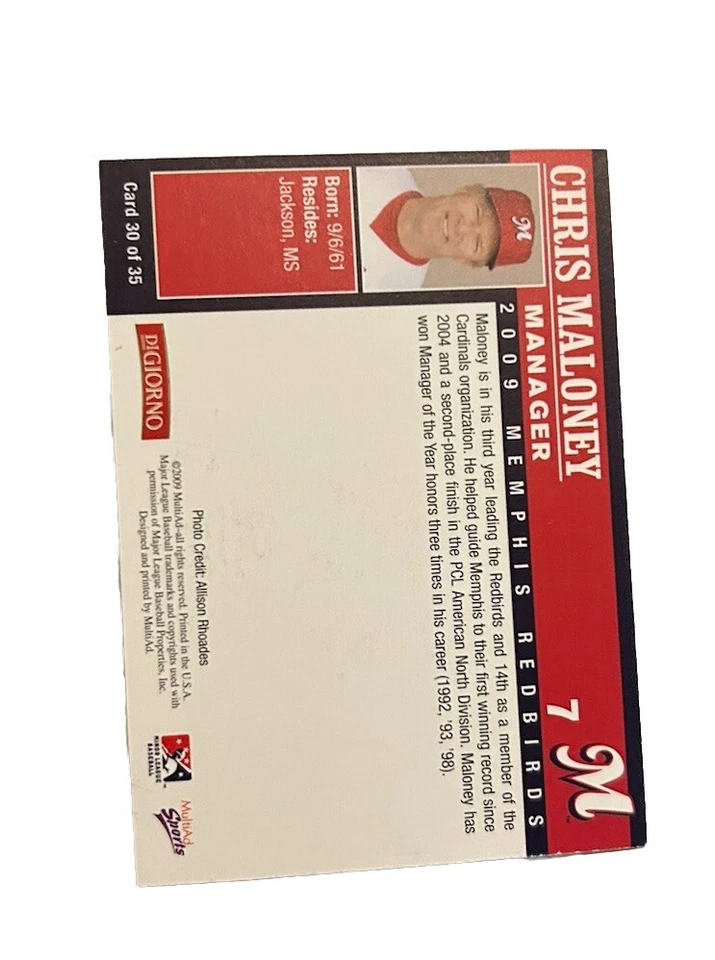 2009 MultiAd Sports Memphis Redbirds Chris Maloney Signed Auto Team Set Card #30 - Image 2 of 2