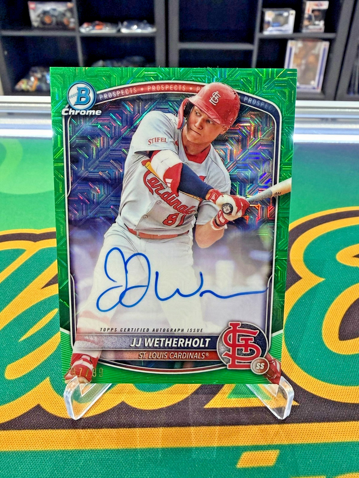 2025 Bowman Chrome Green Mojo Refractor JJ Wetherholt RC Rookie AUTO 97/99
