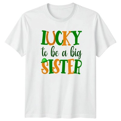 Lucky To Be A Big Sister Damen T-Shirt Geschwisterfamilie St Patricks Day