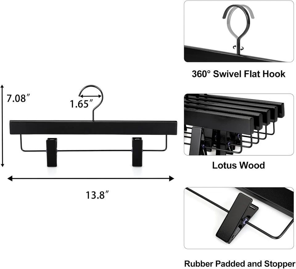 Pantalones de madera negros para perchas falda jeans o pantalones pantalones 20 con clips Foto 4 de 4