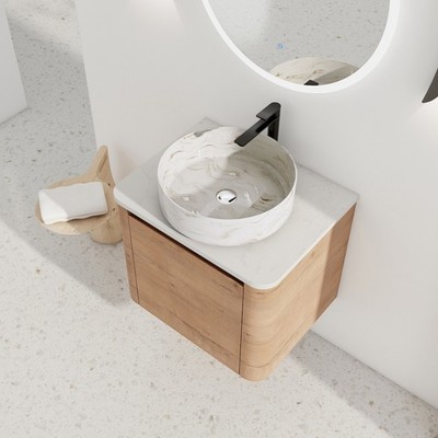 24 in Plywood Wall-Mounted Bathroom Vanity With Ceramic Vessel Sink Counter Top