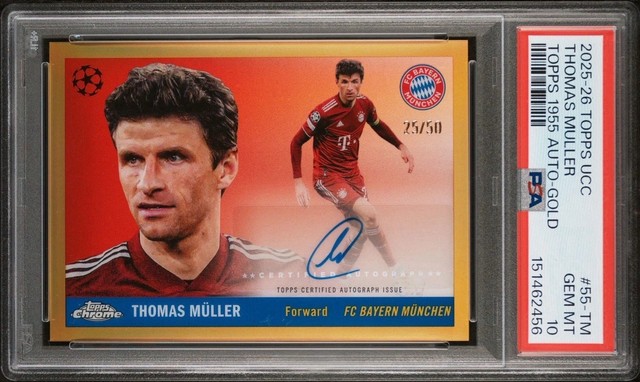 THOMAS MULLER 2025-26 Topps Chrome UCC 1955 Auto Gold /50 PSA 10 Bayern Munich
