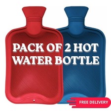 Hot Water Bottle 2 Litre Large Natural Rubber Bottle Pack of 2 Pain Relief Warm