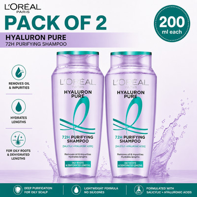 L'Oreal Paris Hyaluron Pure 72H Purifying Shampoo 200 ml Pack Of 2