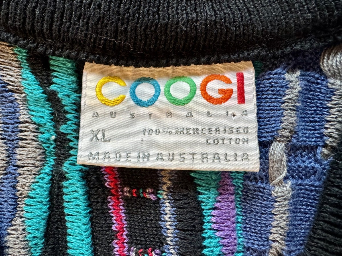 Vintage COOGI Australia Cardigan XL 3D Knit Mercerized Cotton Made