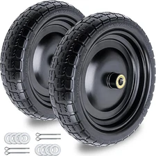 13" Flat Free Wheels 4.00-6 Tire 2-Pack with 3/4" Bearings for Garden Cart