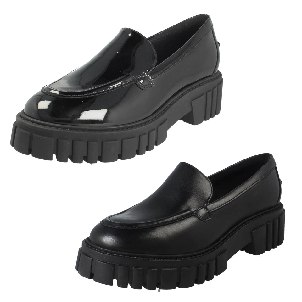 Ballerines Plates Femme Clarks En Cuir/Patente À Semelle Épaise - Loafer Page - Photo 1/1