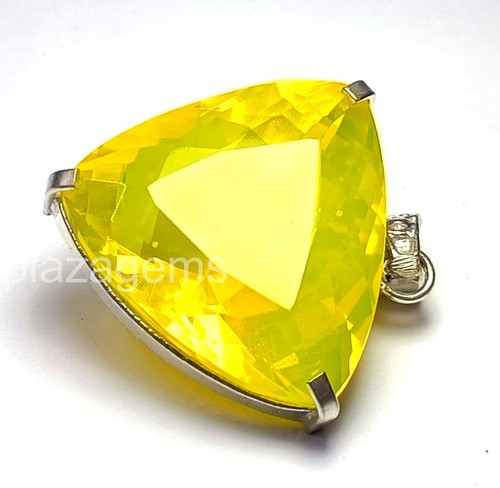 Natural 107.45Ct Yellow Opal Pendant Trillion Cut 925 Sterling Silver Chain 5ARQ - Picture 2 of 7