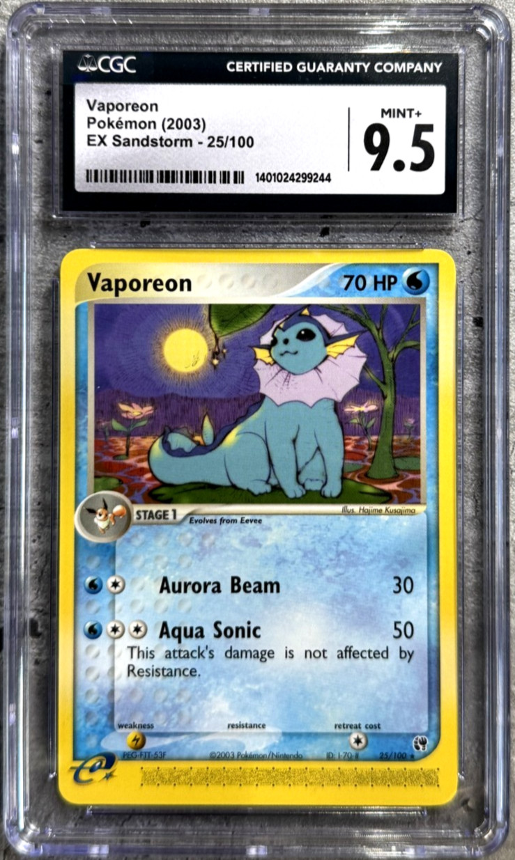 Pokemon Card Vaporeon Rare CGC 9.5 Mint+, EX Sandstorm 25/100, 2003 (1)