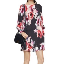 Kate Spade Dress Size 6 Cordette Hazy Shift Floral Garden Black Pink Long Sleeve