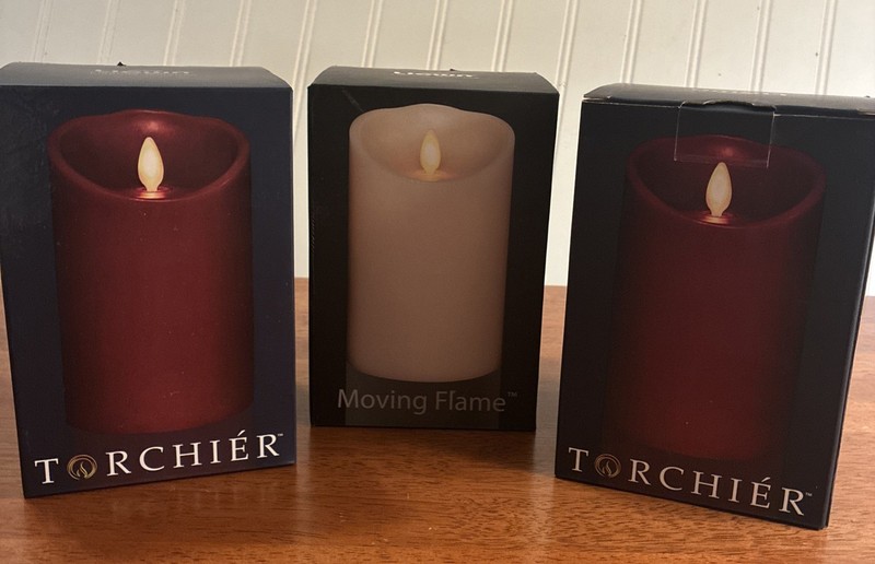 Liown Moving Flame Oblique Edge Pillar Candles Smooth Flameless Set Of 3