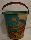 Vintage J Chein 50s Childs Litho Toy Metal Bucket Elephant Etc W/handle 8x8 Lrg