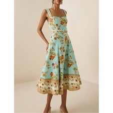Hemant & Nandita Rohi Floral Linen Cotton Midi Dress Floral Size XS