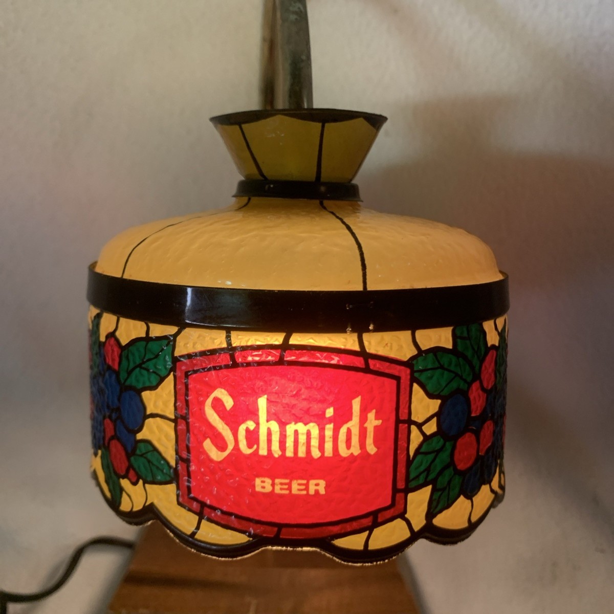 Vintage Schmidt Beer Lighted Faux Stained Glass Cash Register Lamp