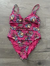 Tabitha Brown Target Pink Multi Cut Out One Piece Swimsuit Women’s Medium New