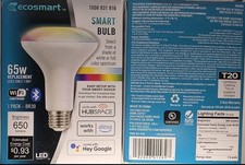 Lot 2 EcoSmart 65 Watt Smart Hubspace BR30 Color Changing CEC LED Light Bulb