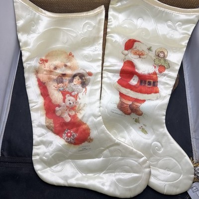 2 Vintage 1986 Giordano Poodle/ Santa  Cream Christmas Stocking  (U)