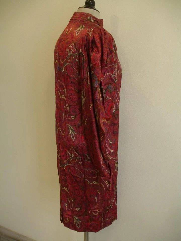 Vestido para mujer 6 de colección años 80 LOUIS FERAUD estampado cachemir 100 % seda bolsillos rojos largo Foto 3 de 4