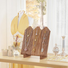 Wooden Necklace Display Stand Freestanding Jewelry Holder for Craft Shows Oak