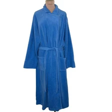 LL Bean Robe w Pockets 3X Womens Blue Belted Housecoat Fleece Long Winter Heavy