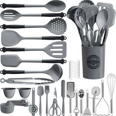 Kikcoin 43Pcs Large Kitchen Utensils Set - Silicone Cooking Utensils Set, Dis...