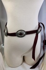 Silver Concho Burgandy Leather Belt 54" Inches Long