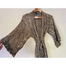 Vintage Semi Sheer 100 Silk Robe Paisley Brown / Blue Small Deane  White