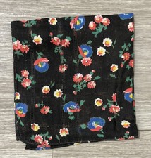 Vintage Ladies  Black With Red, Blue  Yellow Floral Print Hankie Handkerchief