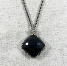 David Yurman Sterling Silver Diamond Faceted Onyx Pendant Necklace 18 Long