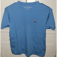 Psycho Bunny Boys Youth T Shirt Size 14 16 L Blue Cotton Bunny Logo Tee