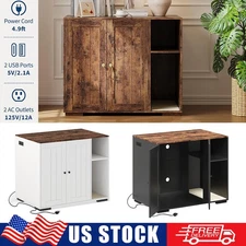 Large Pet Litter Box Enclosure Cabinet Hidden Cat Washroom with Charging Station