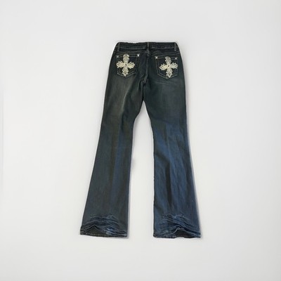 BONGO Women's 11 Bootcut Dark Wash Black Denim Jeans Cross Rhinestone 5-Pocket