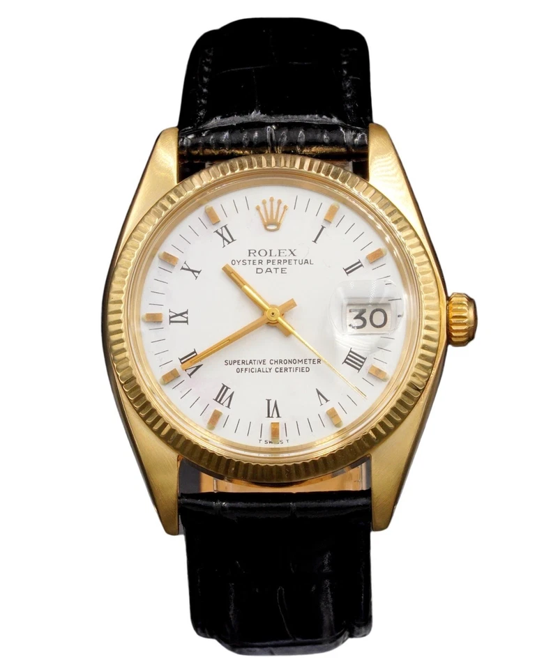 Rolex Oyster Perpetual Date 1503 Herren 14K Gelbgold Uhr mit weißem römischem Zifferblatt - Bild 1 von 4