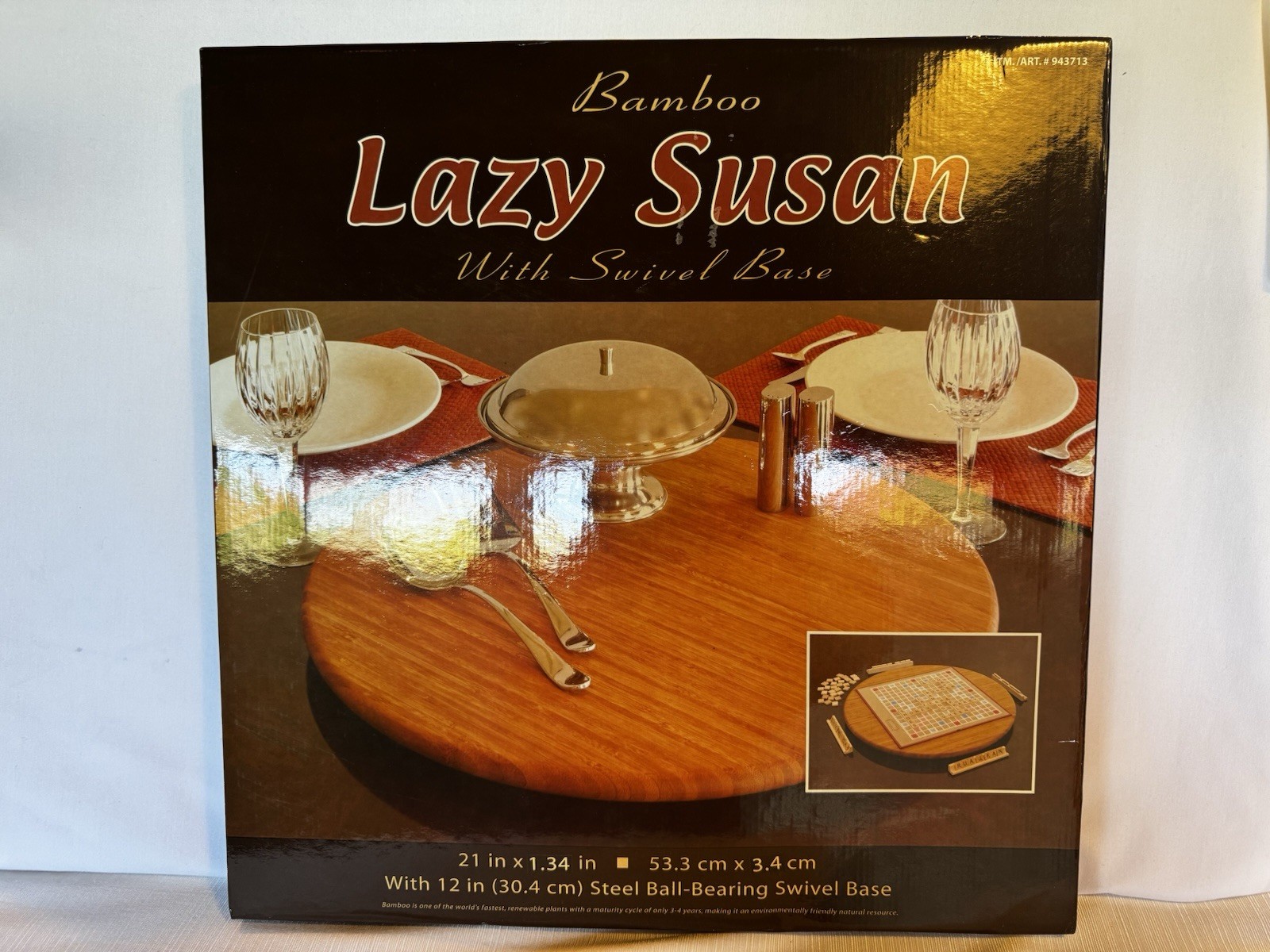 Seville Classics 21" Bamboo Lazy Susan w/ Steel Ball-Bearing Swivel Base 