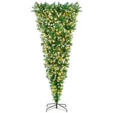 7.5FT Pre-Lit Upside Down Full Snowy Christmas Tree Inverted with 400 LED Lights