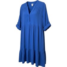 Chicos Tiered Gauze Dress Women 3 US 16 Blue Cotton Flowy Lagenlook Lightweight