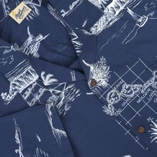 Vintage Royal Creations Shirt Mens XL Blue Hawaiian Aloha Scenic Map Made Hawaii