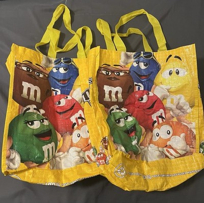 M&M's Reusable Shopping Bags Set of 2 Yellow Multicolor Foldable Plastic