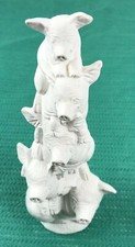 White Ceramic Figurine 5 Pigs Piled Up Totem Pole Stack of Piggies Country Farm