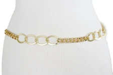 Women Gold Metal Chain Groovy Attractive Belt Narrow Band Hip Waist Size M L XL
