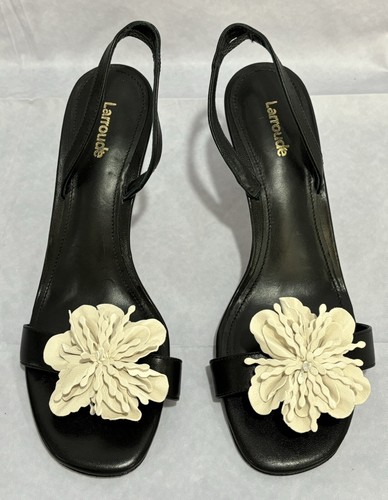 Larroudé Larroude Hibiscus Flower Slingback Sandal Heel Black Women’s Size 8