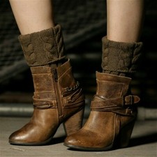 Women Leg Warmers Crochet Knitted Boot Cuffs Toppers Stretch Winter Warm New